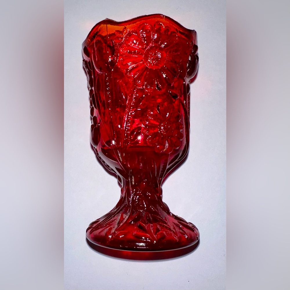 Fenton Ruby Red Floral Embossed Compote - Picture 7 of 11